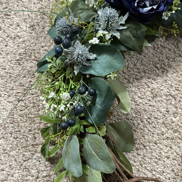 Blue Floral Grapevine Wreath - Picture 7 of 11